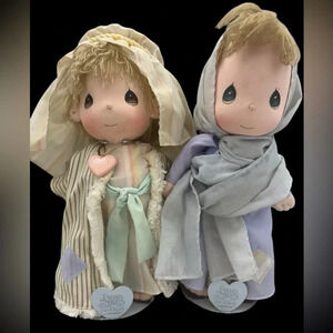 Vintage Precious Moments Mary & Joseph Applause Nativity Dolls Doll Stand GUC